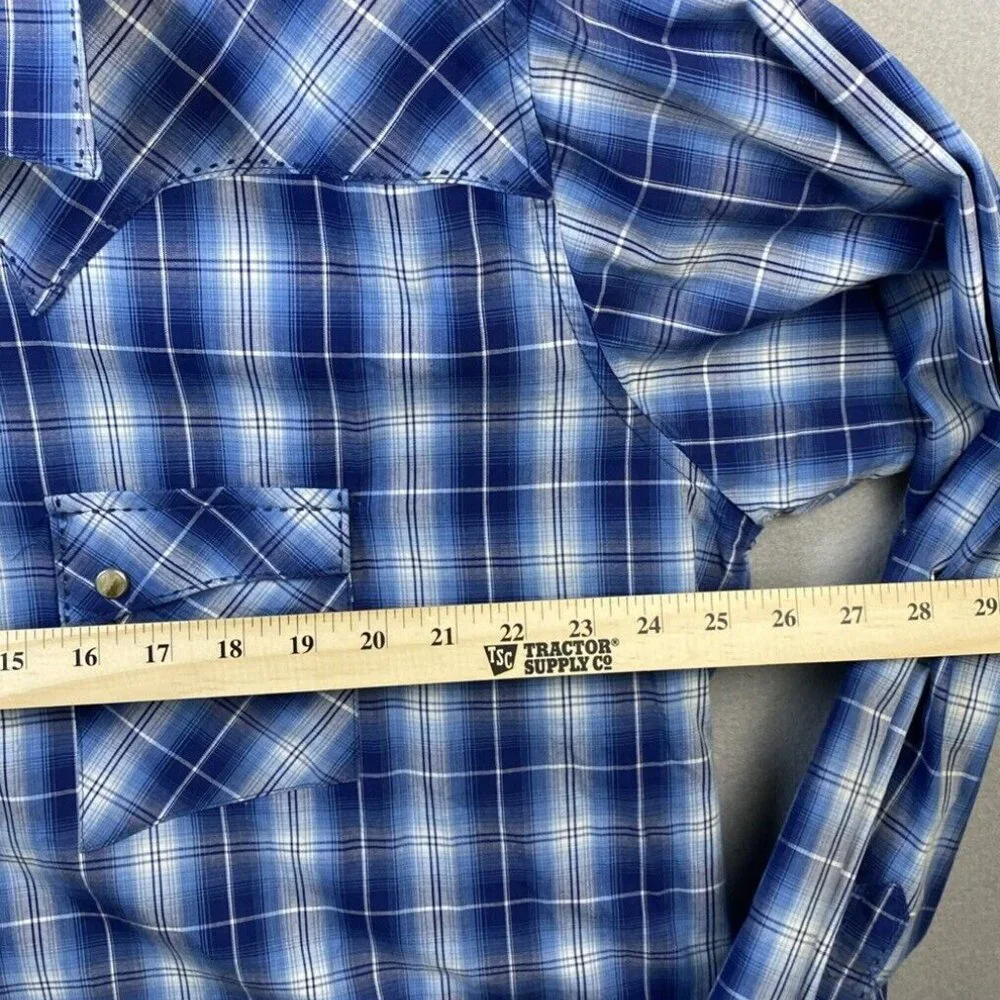 Wrangler American Cowboys Mens XXL Pearl Snap‎ MV1323M Plaid Shirt Western Rodeo